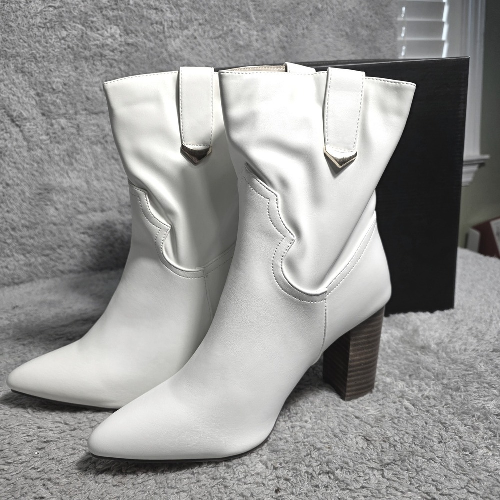 Lulus White Western Cowgirl Pointed Toe Ankle Boots‎ Booties Bachelorette 10 NEW